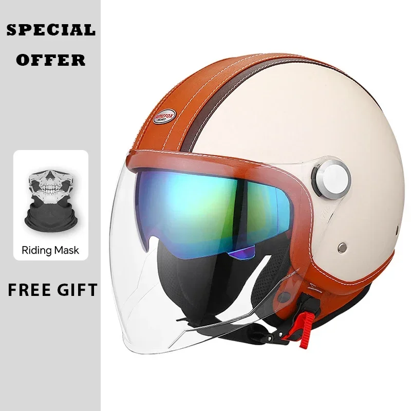 Casque de moto vintage en cuir - Vintage Open Face Retro Helmet avis et prix