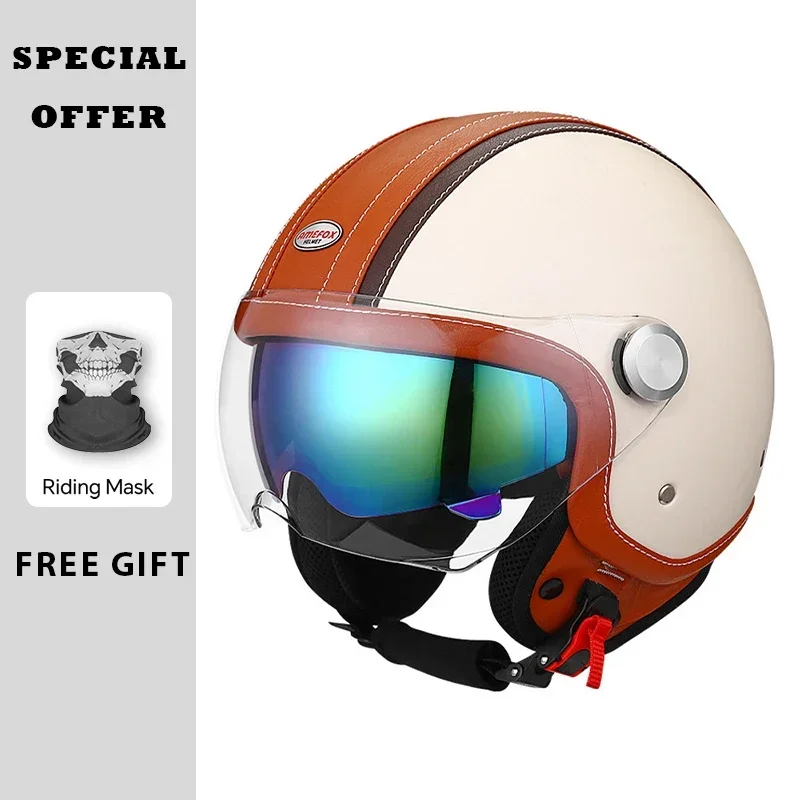 Casque de moto vintage en cuir - Vintage Open Face Retro Helmet avis et prix