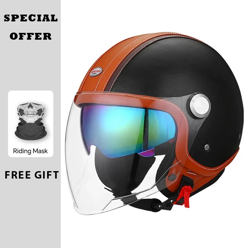 Casque de moto vintage en cuir - Vintage Open Face Retro Helmet avis et prix